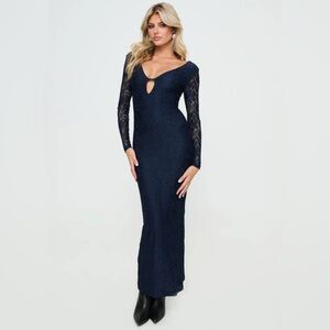 Elegant Navy Lace Evening Dress